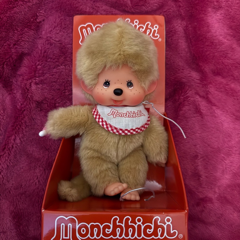 Monchhichi Plush Toy with Red and White Bib